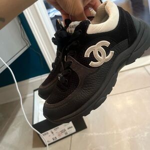 CHANEL Black and White Logo Sneakers